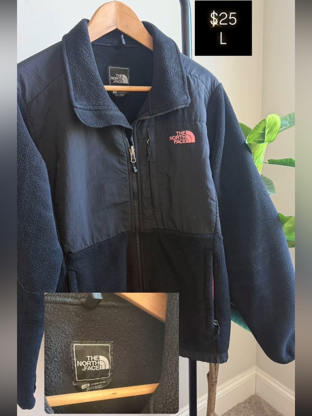 The North Face Black Teddy Fleece Jacket with Pink Logo